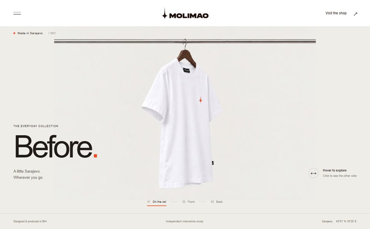 Early composition with one T-shirt and an oversized “Before” product-name heading